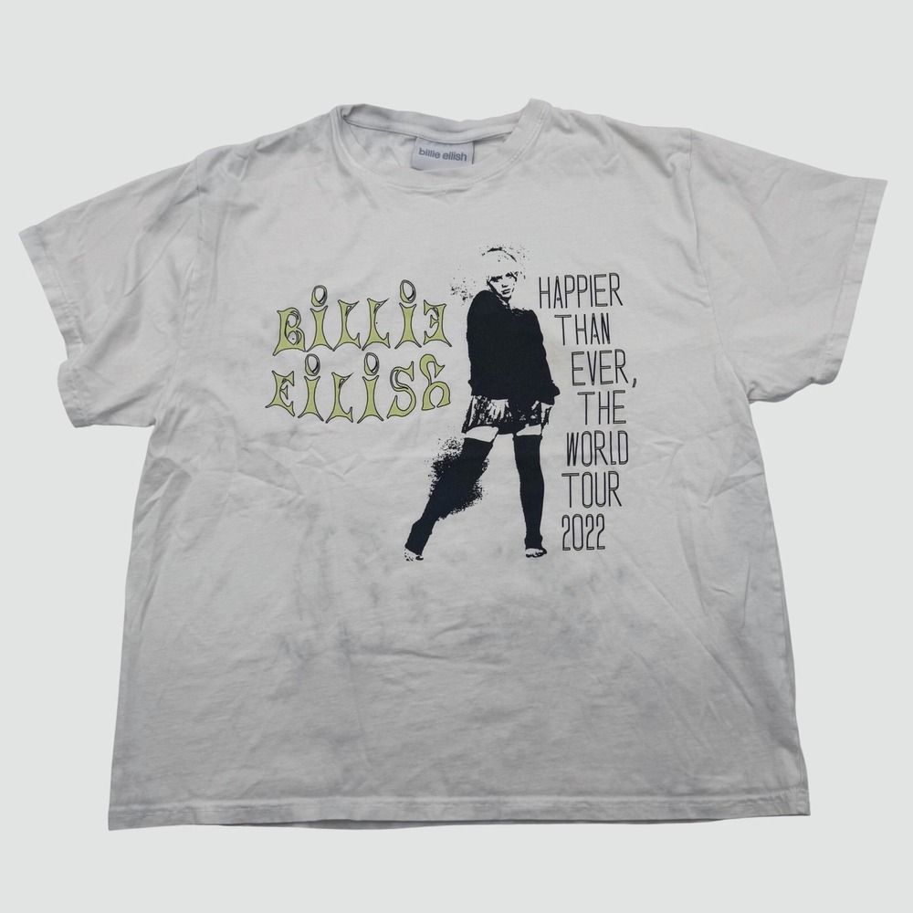 Billie Eilish Happier Than Ever World Tour 2022 Graphic T-Shirt Mens Large White